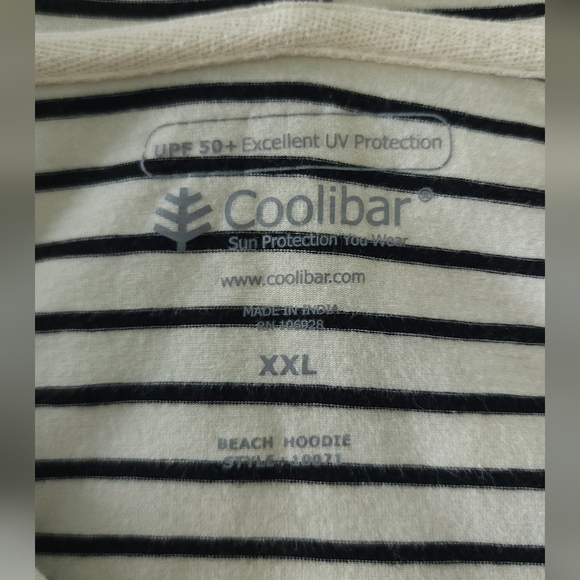 Coolibar Beach Hoodie | 2X | UPF 50+ | 3/4 sleeve | black & white | striped - Picture 3 of 7